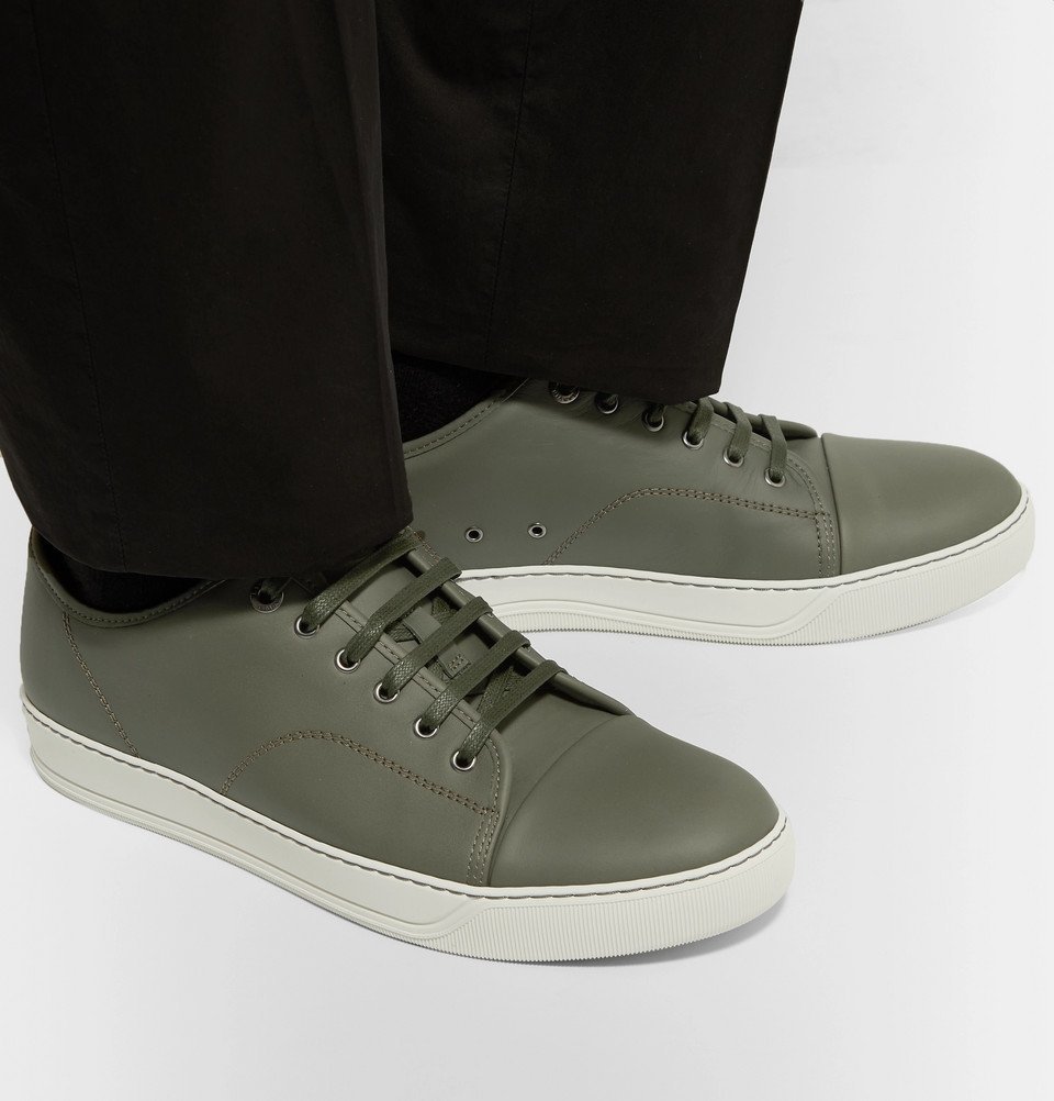 Lanvin - Cap-Toe Matte-Leather Sneakers - Men - Army green Lanvin