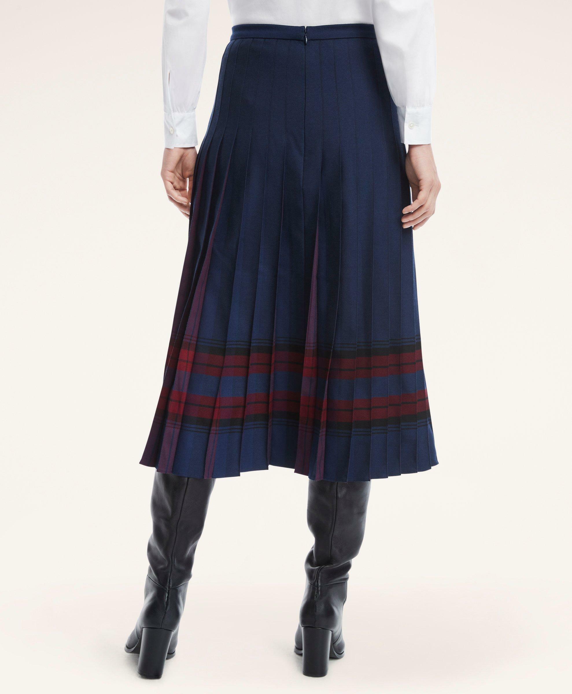 Brooks Brothers Women's Pleated Plaid Skirt | Navy