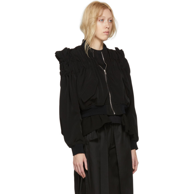 Noir Kei Ninomiya Black Gathered Back Tie Bomber Jacket Noir Kei Ninomiya