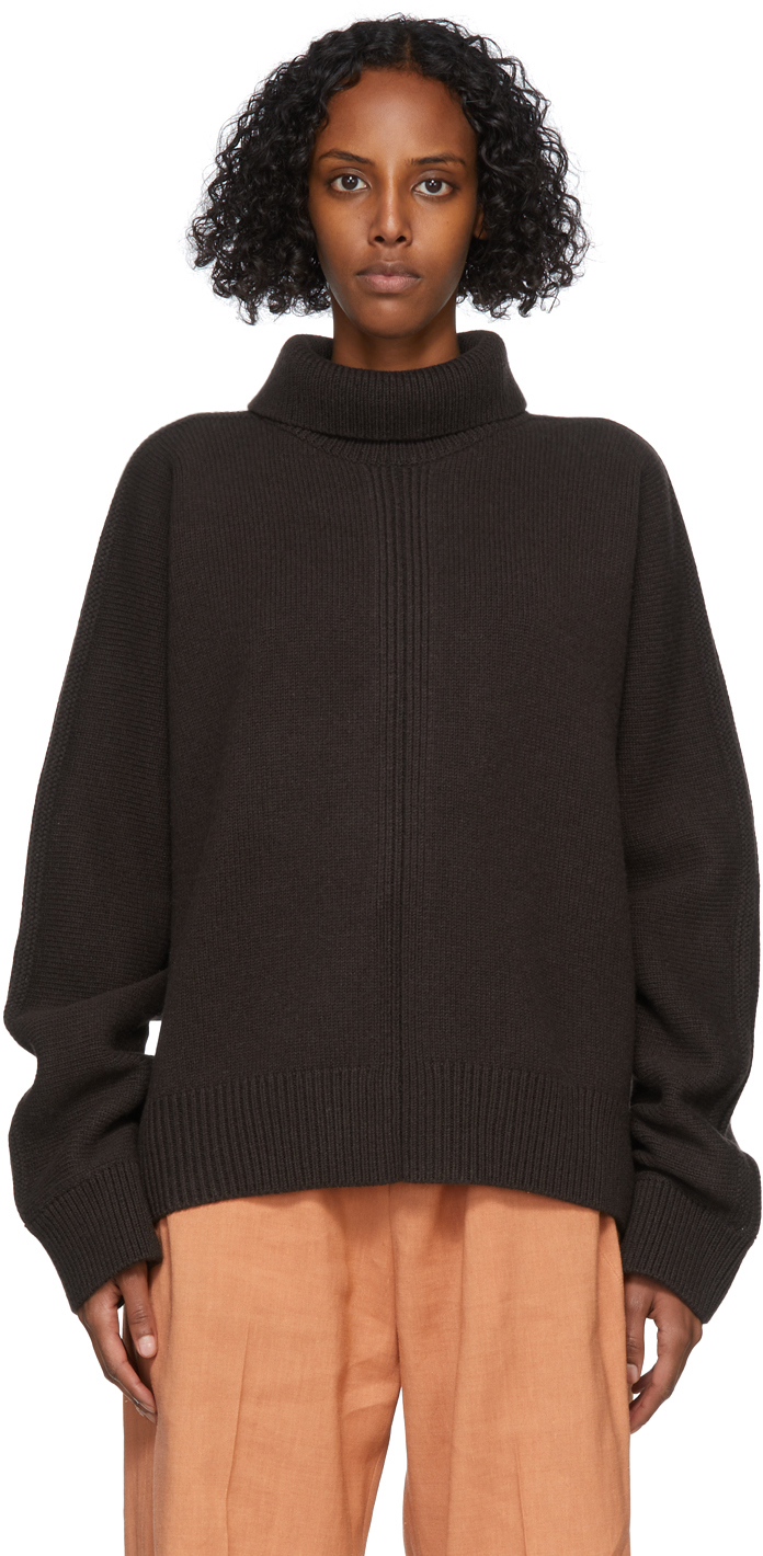 Jil Sander Brown Cashmere Open Back Turtleneck Jil Sander