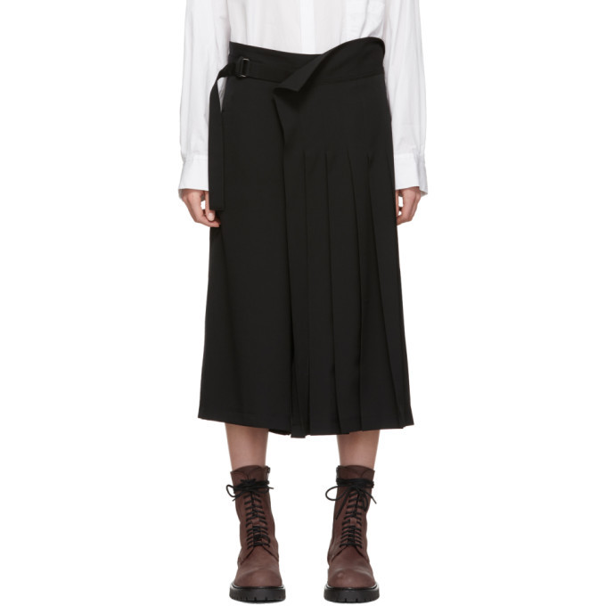 black pleated cropped trousers