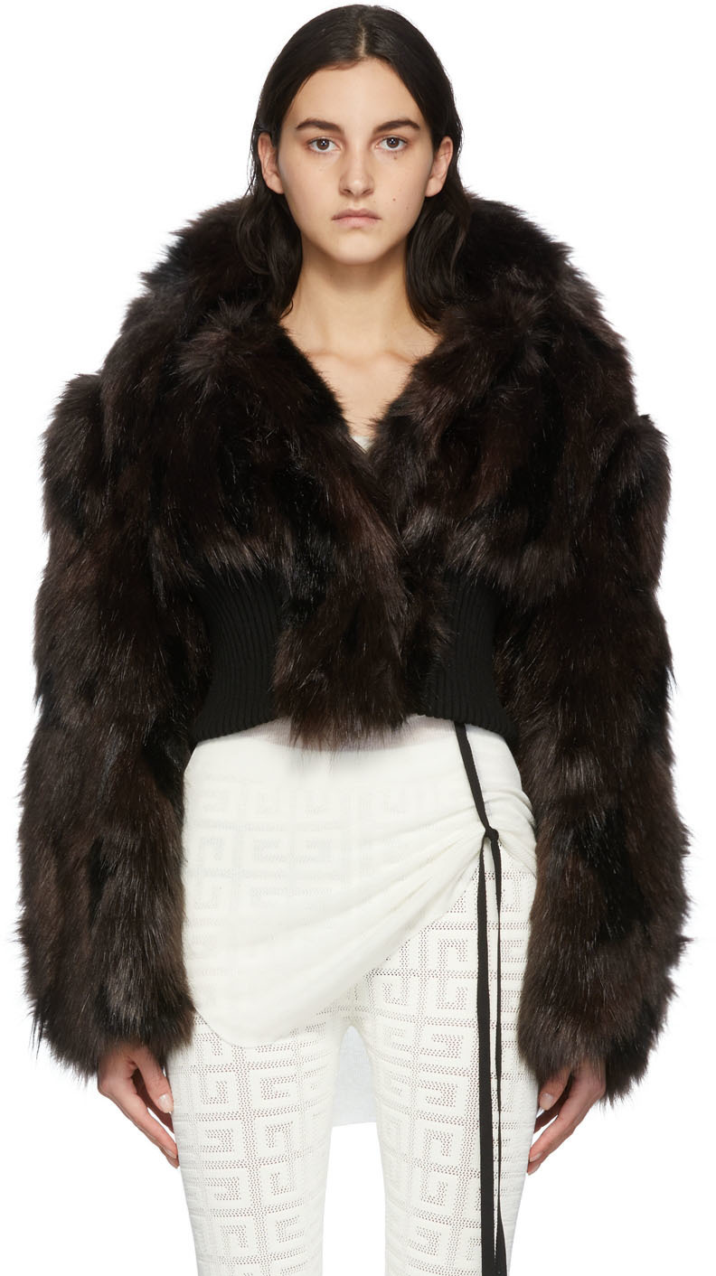 Givenchy Brown & Black Faux-Fur Cropped Blouson Jacket Givenchy