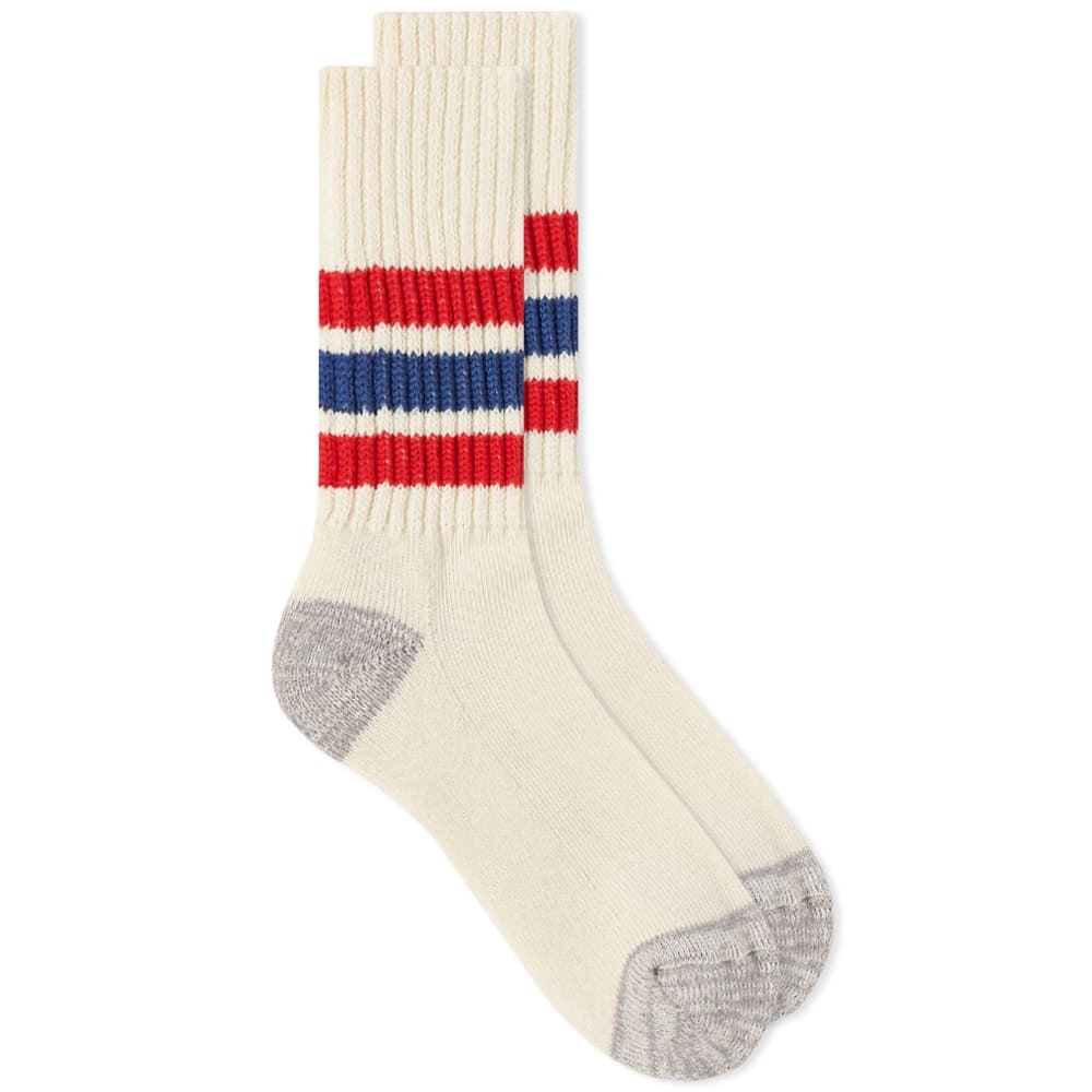 RoToTo Coarse Ribbed Old School Crew Sock in Chili Red/Blue RoToTo