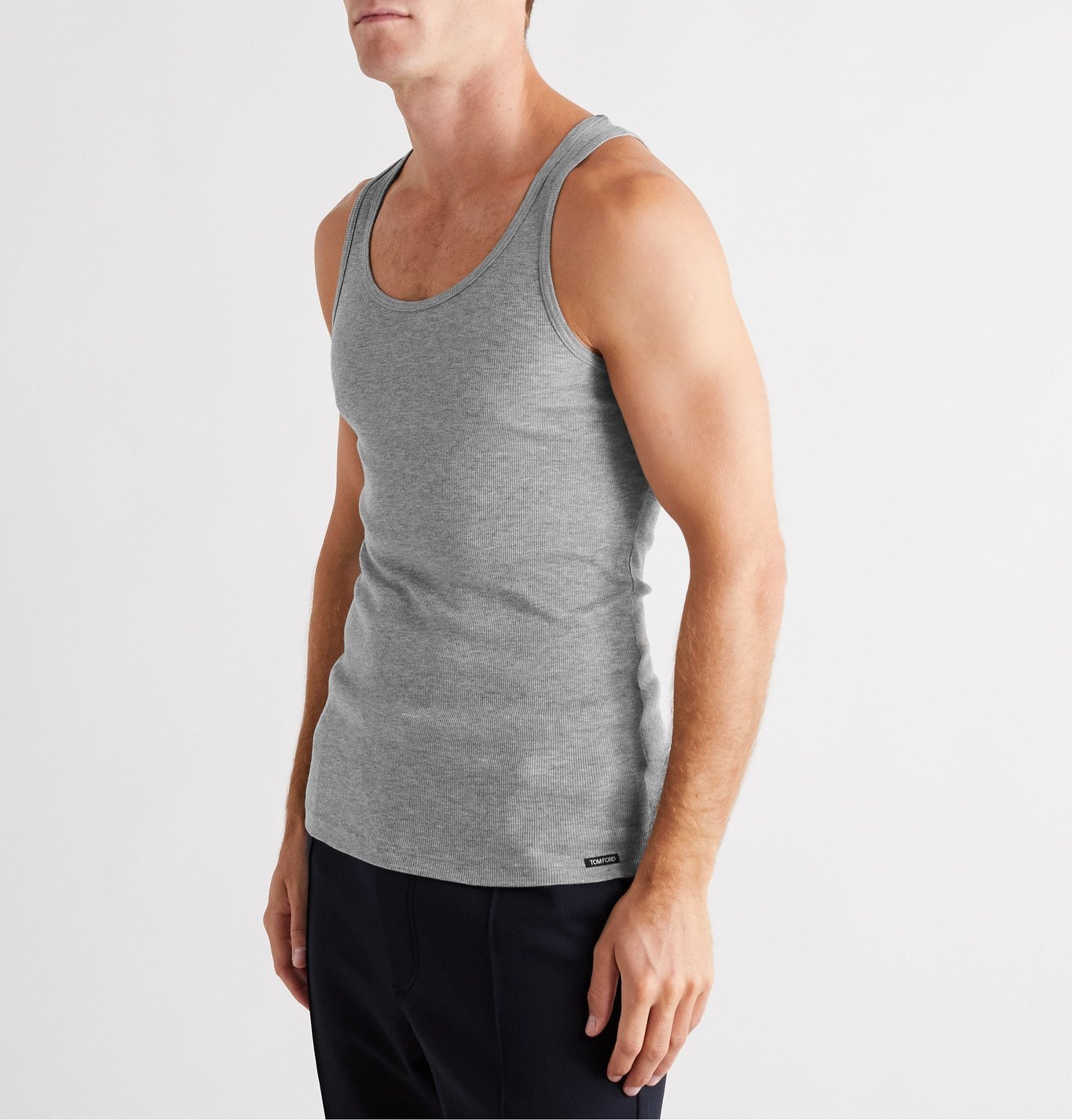 TOM FORD - Ribbed Mélange Cotton and Modal-Blend Tank Top - Gray TOM FORD