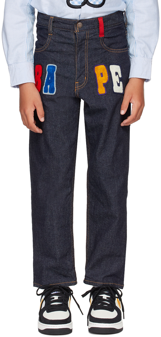Photo: BAPE Kids Navy Logo Patch Jeans