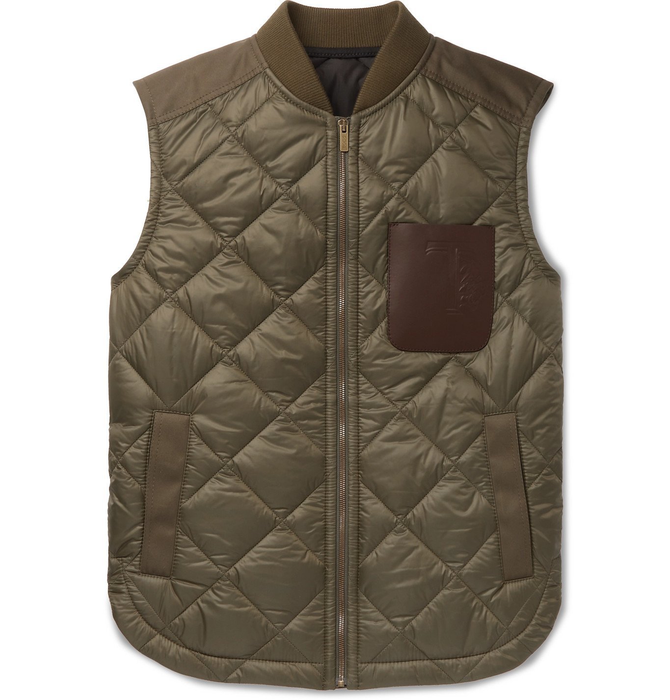 TOD'S - Leather-Trimmed Padded Quilted Shell and Poplin Gilet - Green Tod's