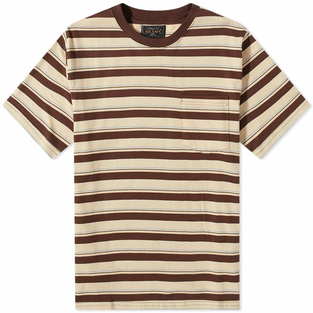 Beams Plus Men's Multi Stripe Pocket T-Shirt in Brown Beams Plus