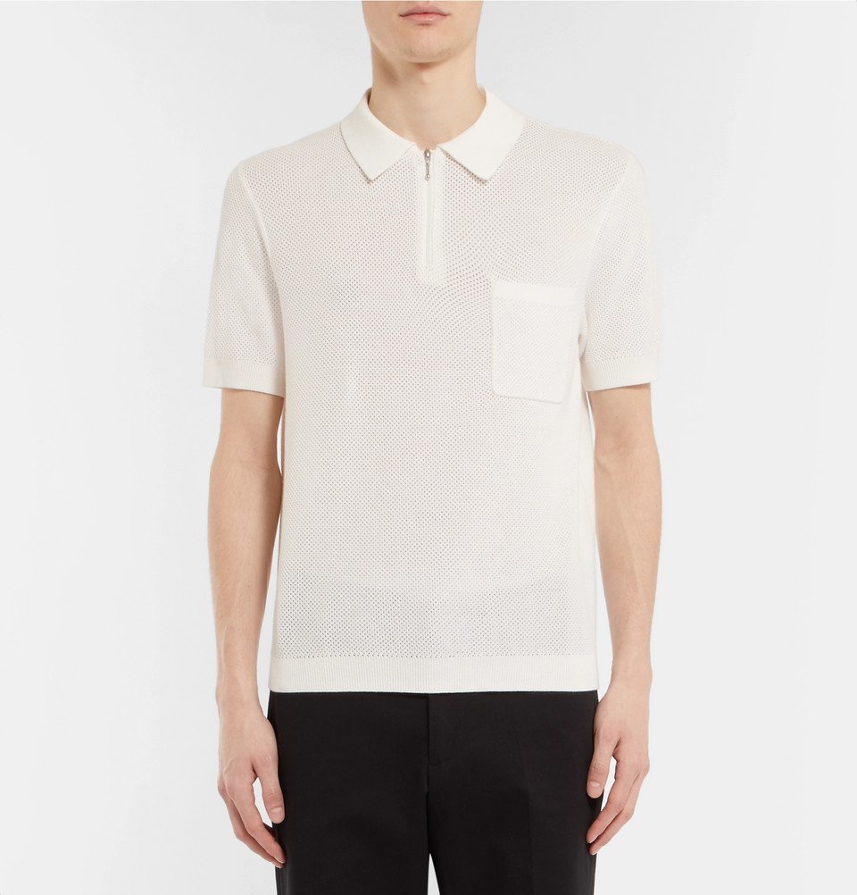 Sandro - Slim-Fit Open-Knit Cotton Half-Zip Polo Shirt - Men - Cream Sandro
