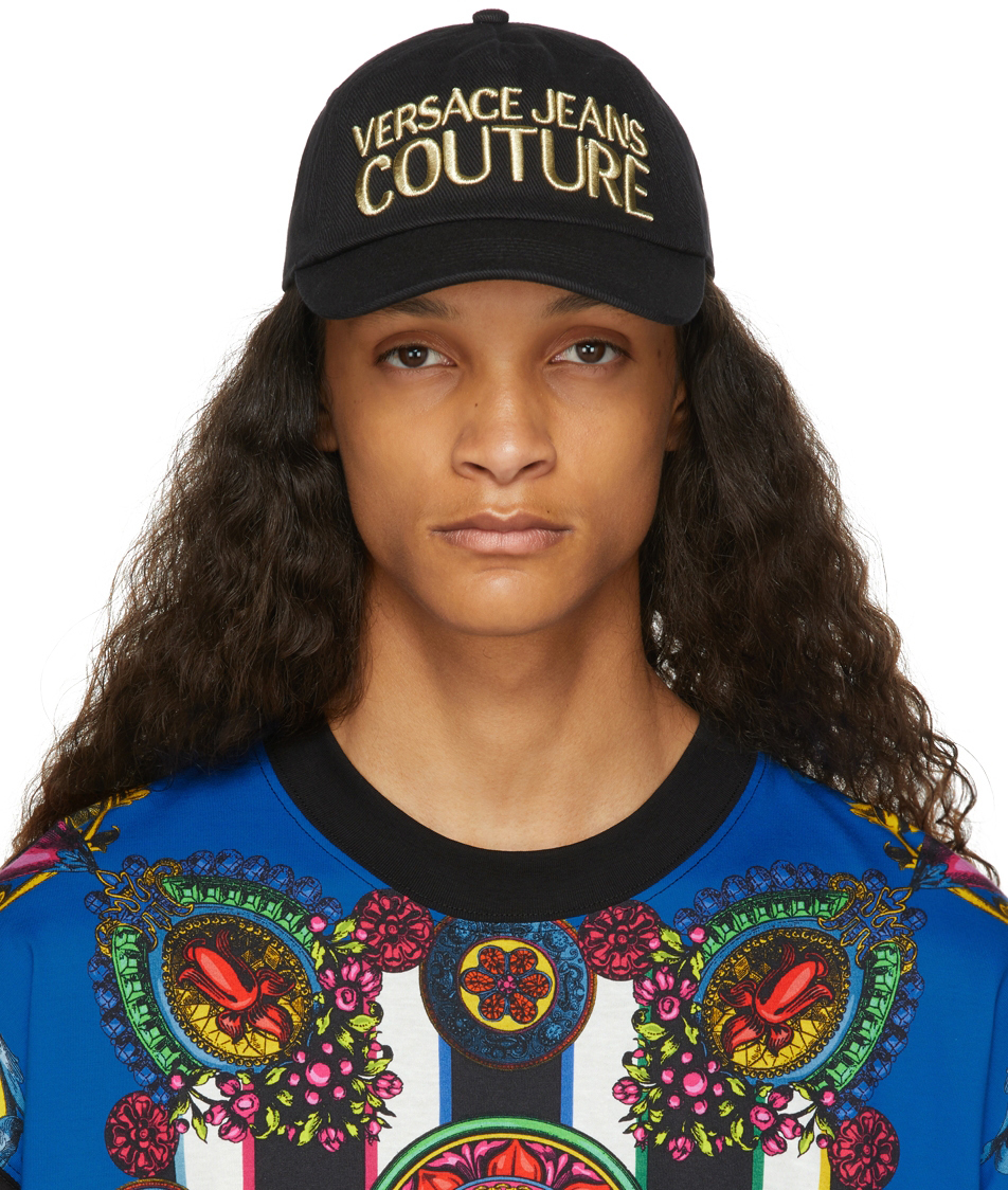 Versace Jeans Couture Black & Gold Embroidered Logo Cap Versace