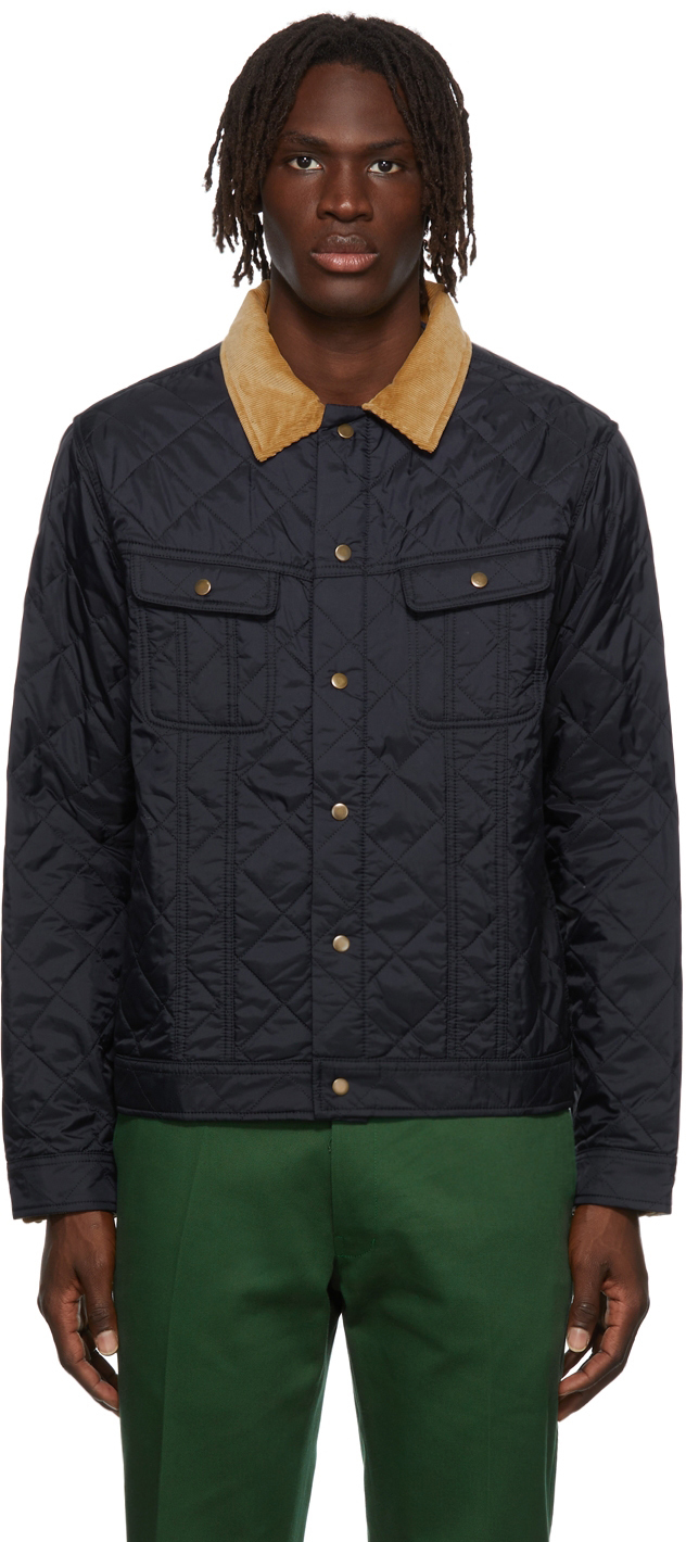 Noah Navy Quilted Trucker Jacket Noah NYC