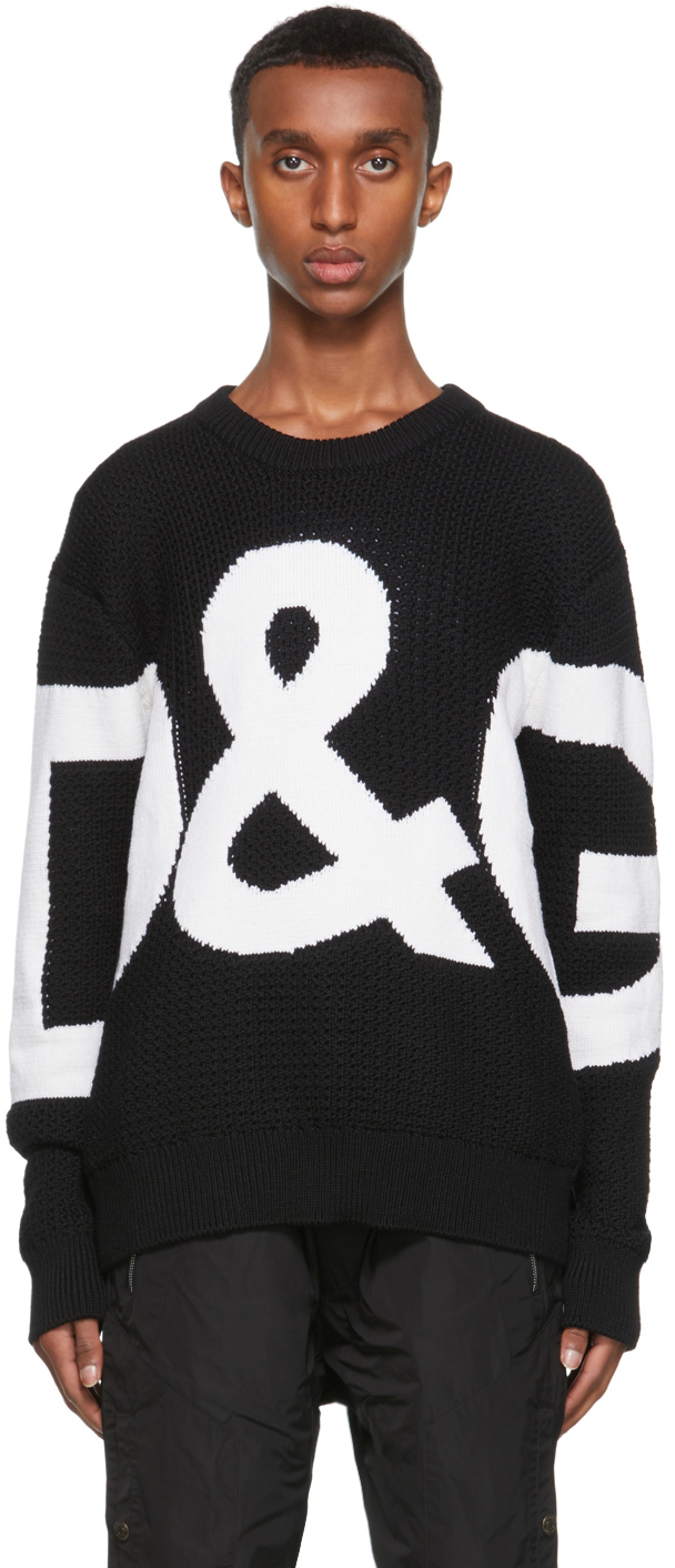 Photo: Dolce & Gabbana Black & White Wool Intarsia Logo Sweater