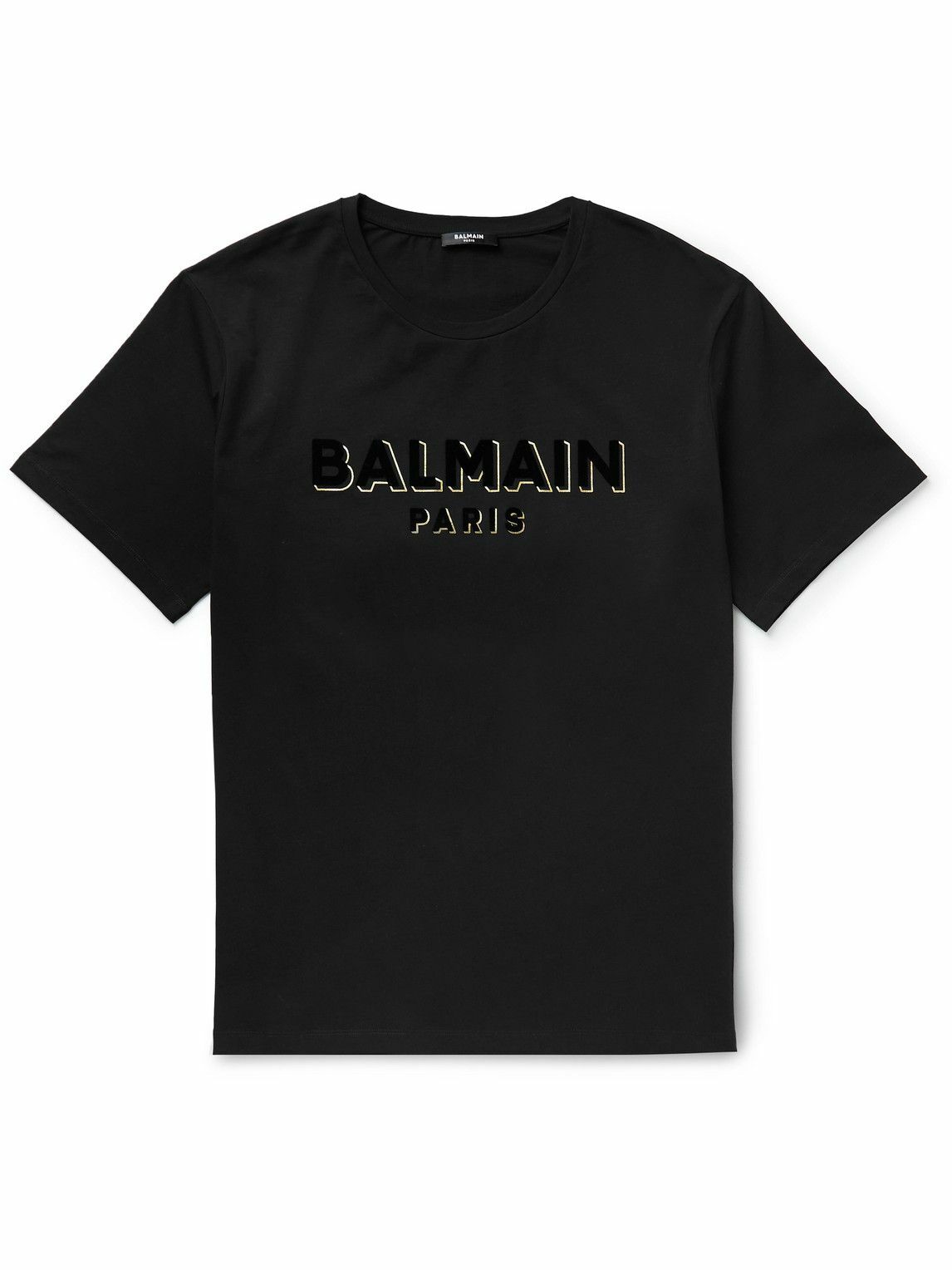 Balmain LogoFlocked CottonJersey TShirt Black Balmain