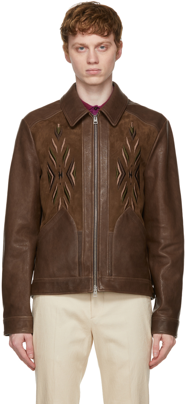 rivier motor Carrière Etro Brown Leather Embroidered Jacket Etro