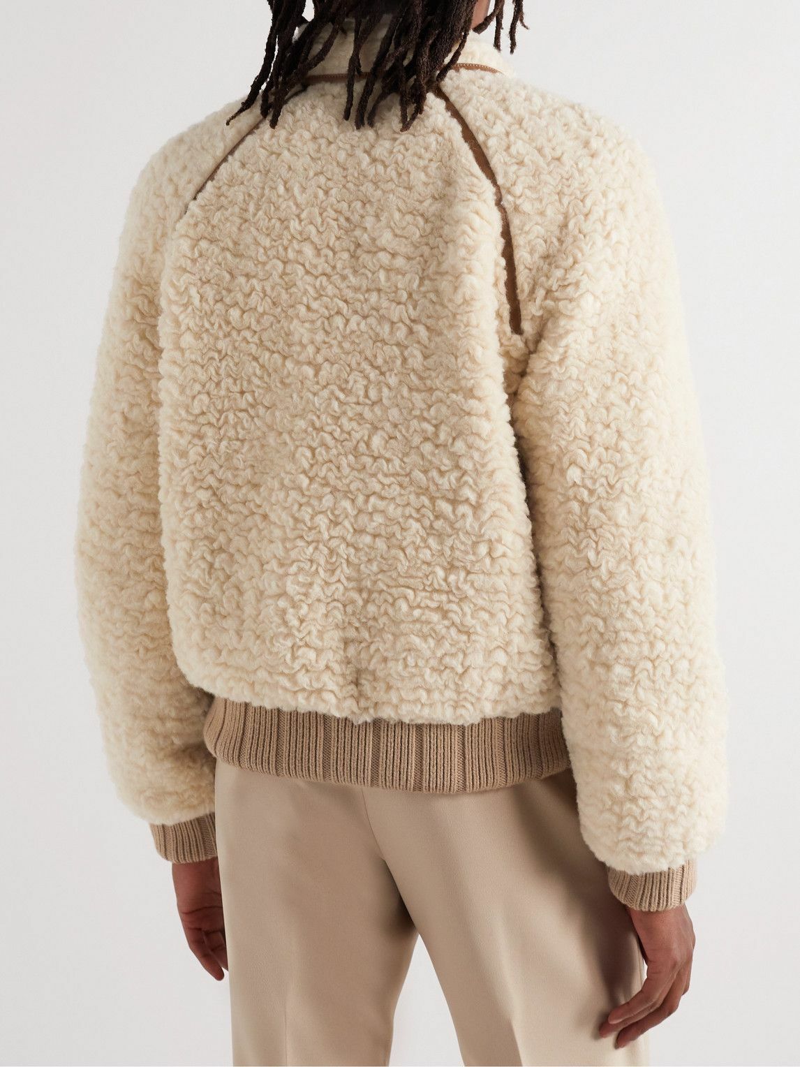 Fendi - Slim-Fit Leather-Trimmed Alpaca and Wool-Blend Shearling ...