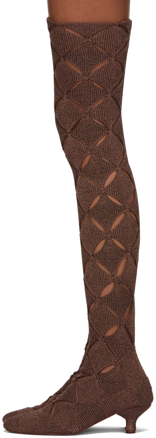 ISA BOULDER SSENSE Exclusive Brown Knit Argyle Tall Boots Isa Boulder