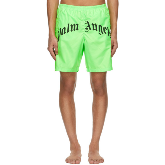 Palm Angels Green Curved Logo Swim Shorts Palm Angels