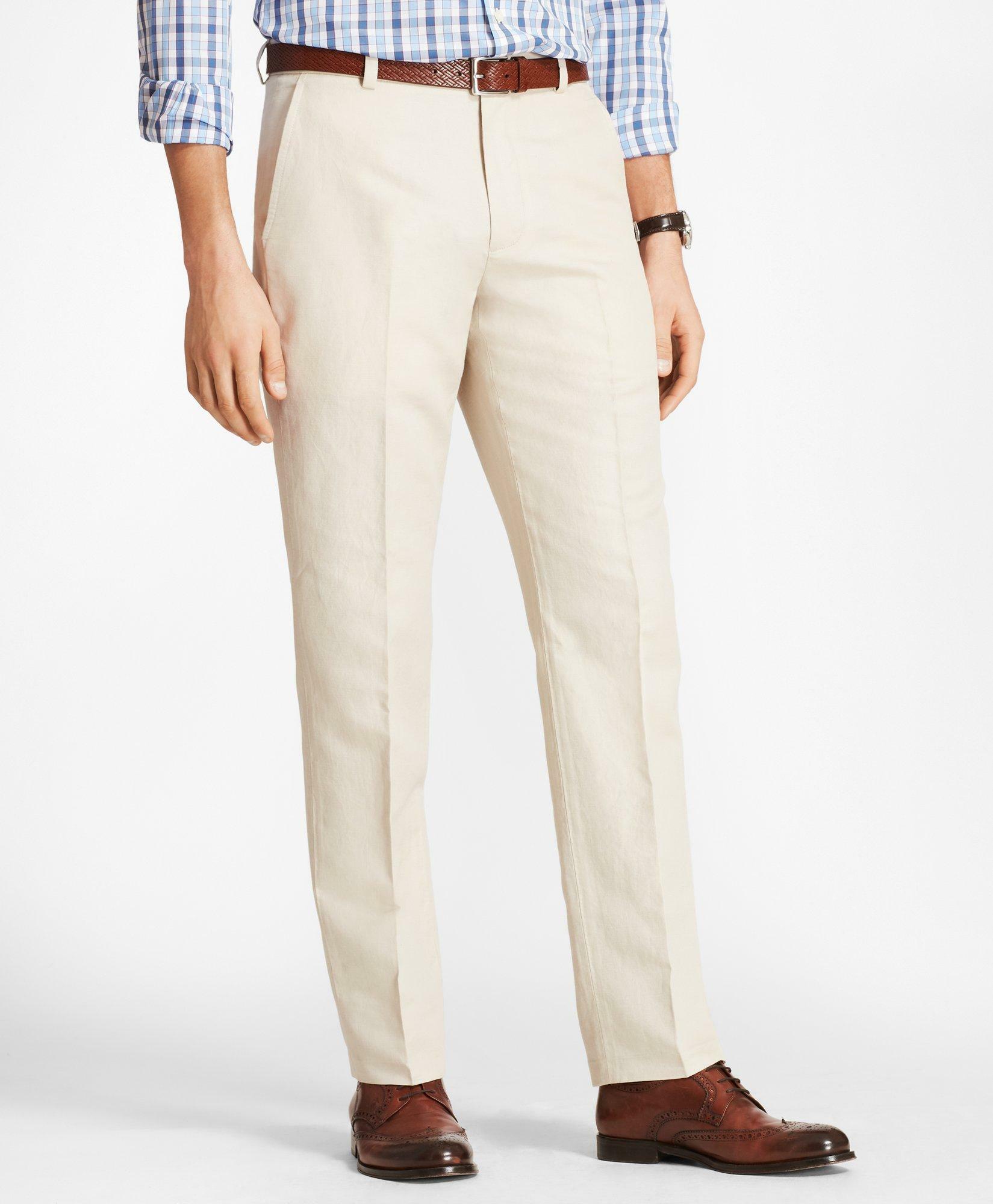 Brooks Brothers Men's Clark Fit Linen and Cotton Chino Pants | Oatmeal ...