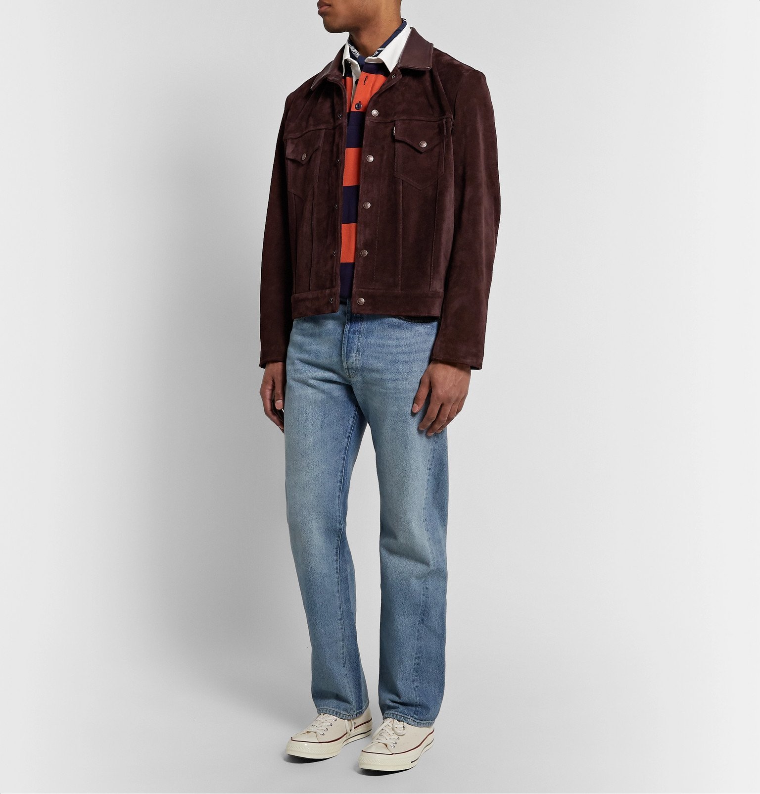 Levi's Vintage Clothing - Leather-Trimmed Suede Trucker Jacket - Brown ...