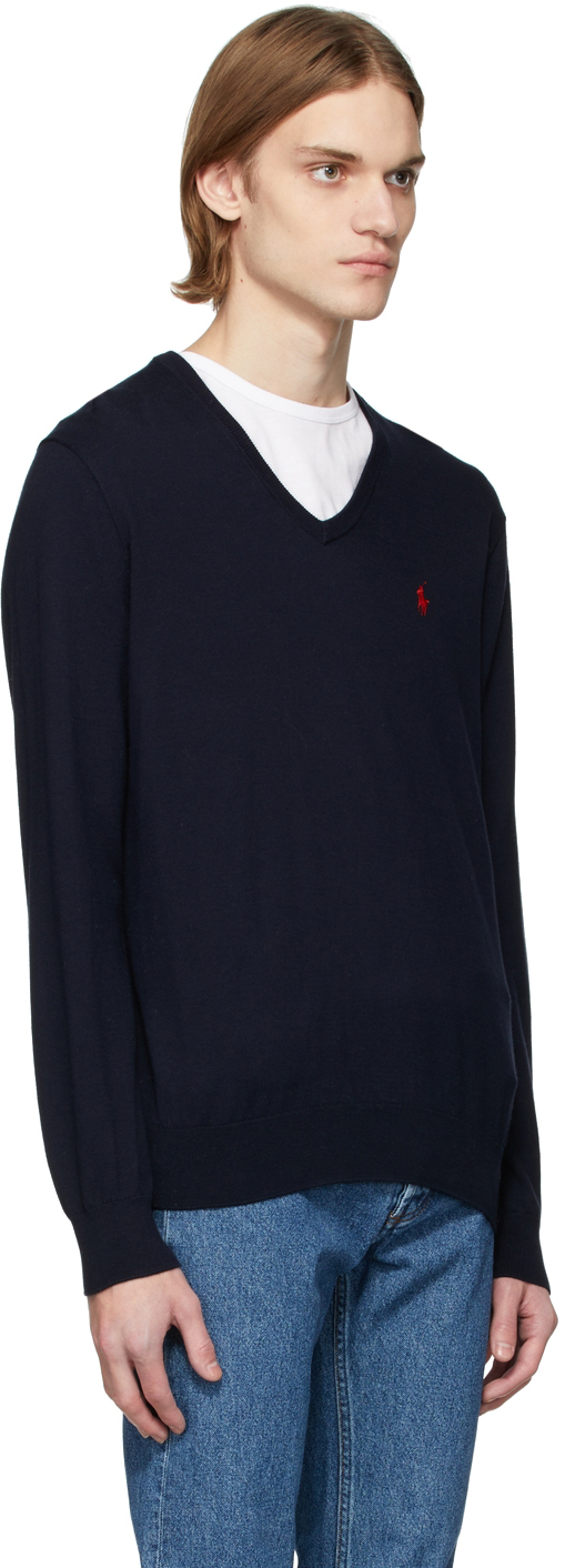 Polo Ralph Lauren Navy Cotton V-Neck Sweater