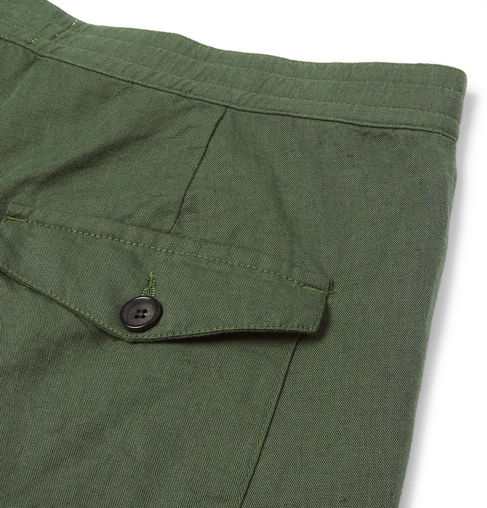 Oliver Spencer - Linen and Cotton-Blend Canvas Drawstring Trousers - Green
