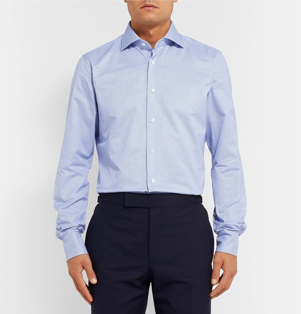 Brioni - Light-Blue Cutaway-Collar Puppytooth Cotton Shirt - Blue Brioni