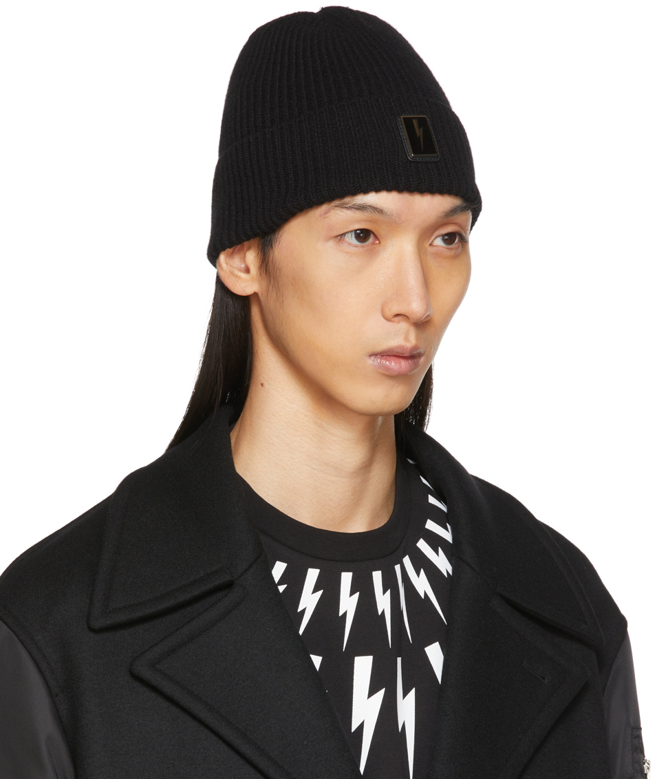Neil Barrett Black Bolt Badge Beanie 