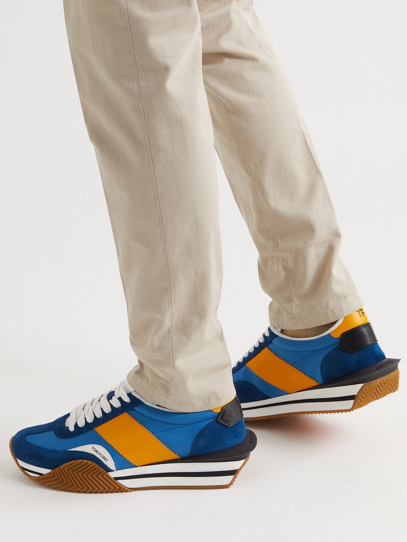 TOM FORD - James Rubber-Trimmed Leather, Suede and Nylon Sneakers - Blue TOM  FORD