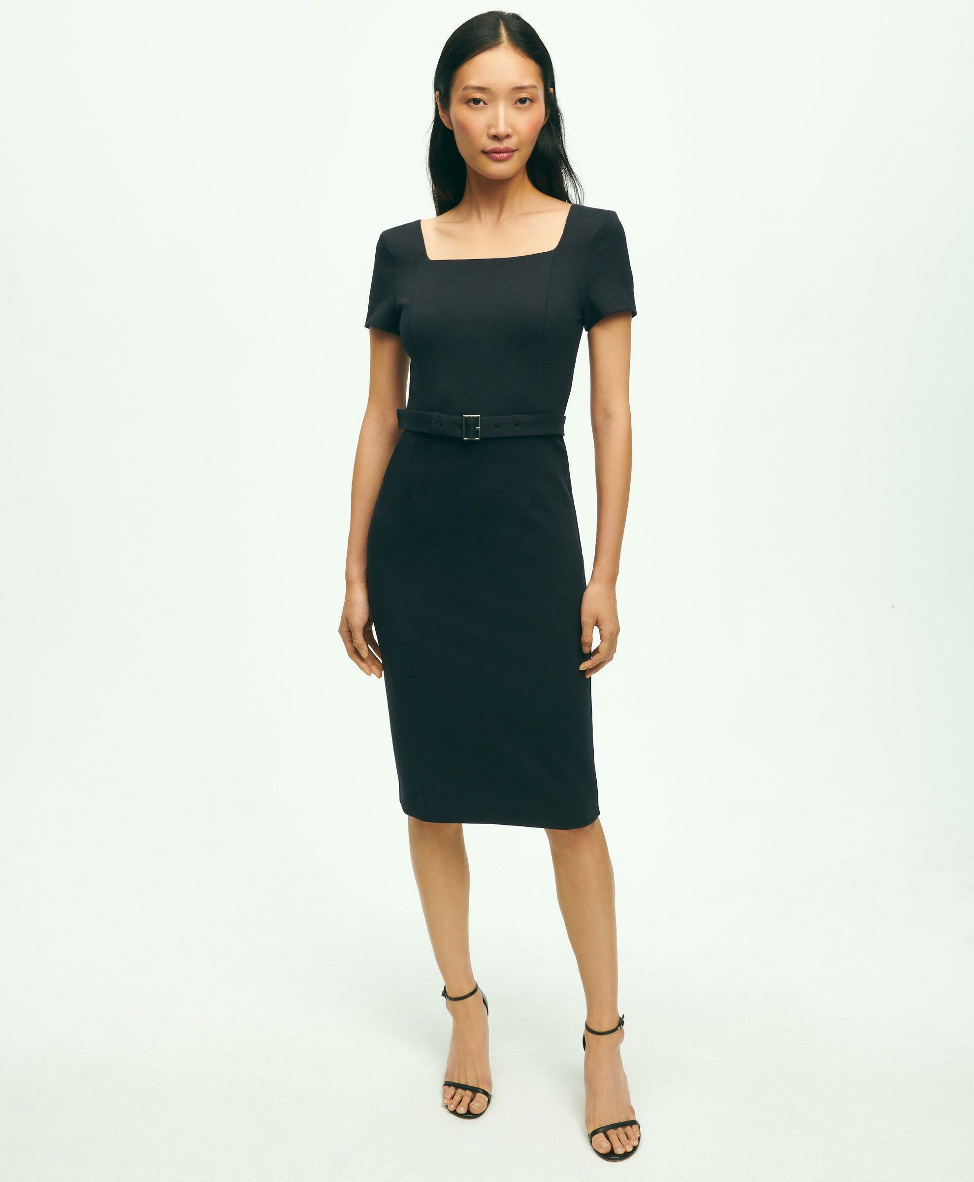 Brooks Brothers Women's Ponte Short Sleeve Belted Dress | Black