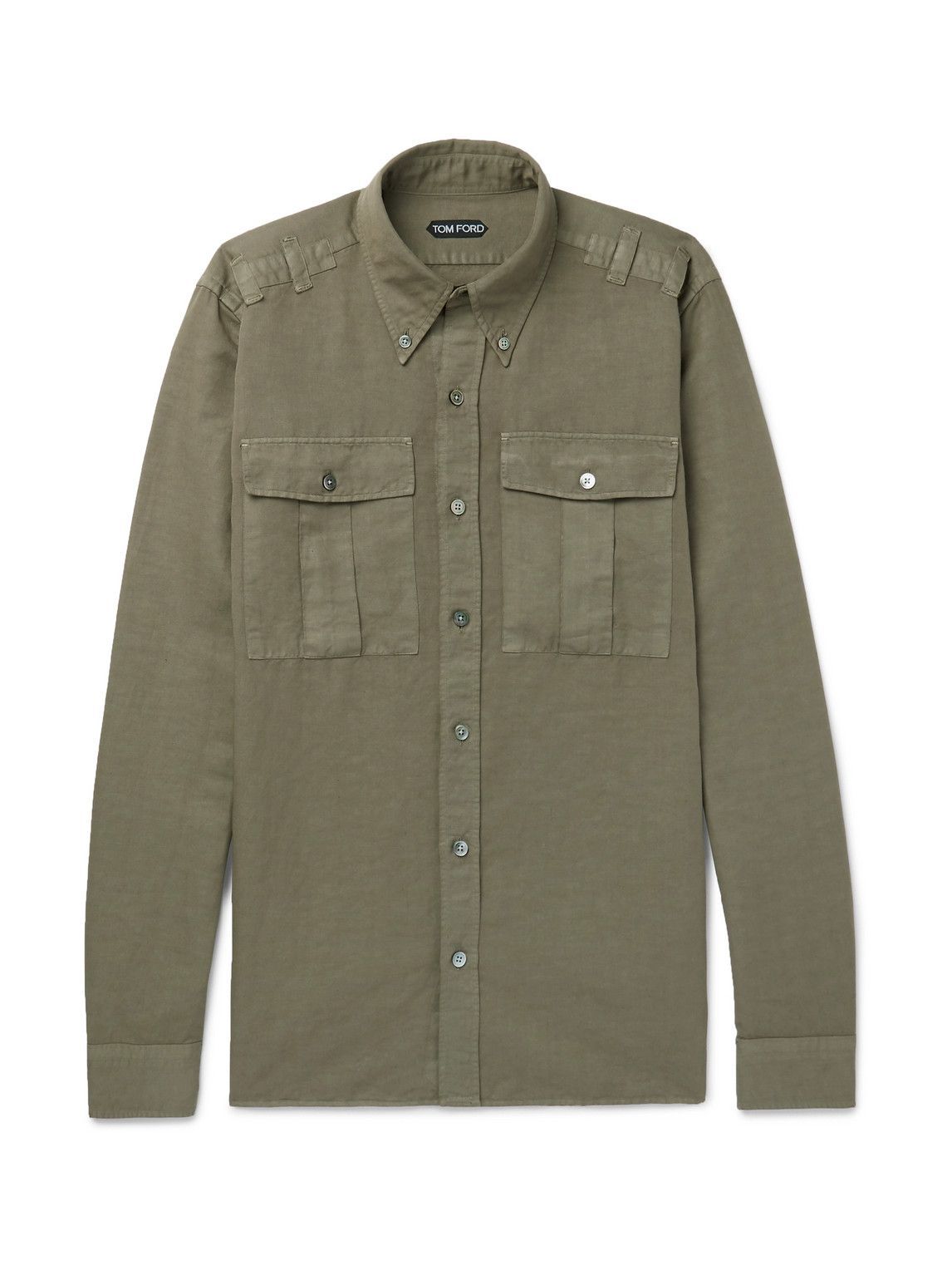 TOM FORD - Slim-Fit Button-Down Collar Linen And Cotton-Blend Shirt - Green TOM  FORD