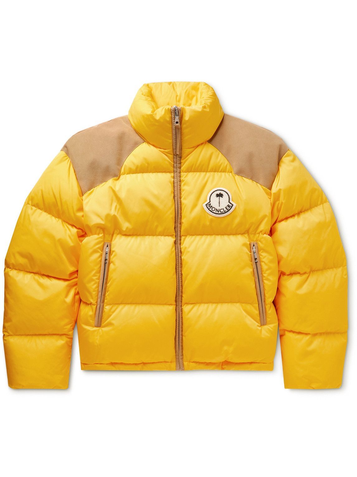 Photo: Moncler Genius - 8 Moncler Palm Angels Kelsey Cropped Logo-Appliquéd Panelled Quilted ECONYL Down Jacket - Yellow