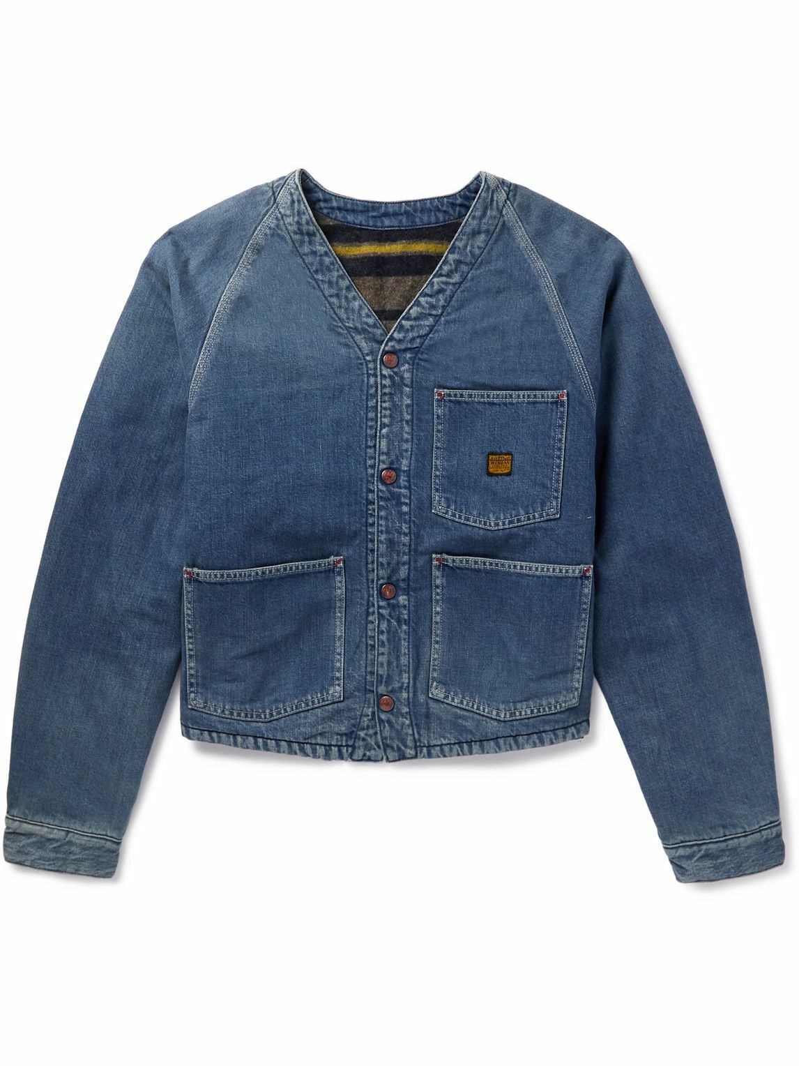 Photo: KAPITAL - Coneybowy Reversible Denim and Striped Knitted Jacket - Blue
