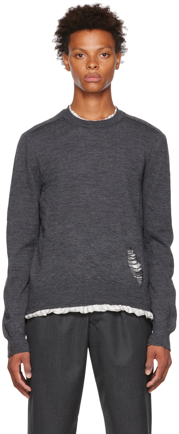 Maison Margiela Grey Distressed Sweater Maison Margiela