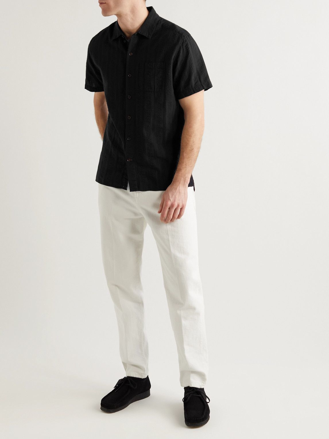 Oliver Spencer - Striped Cotton-Seersucker Shirt - Black