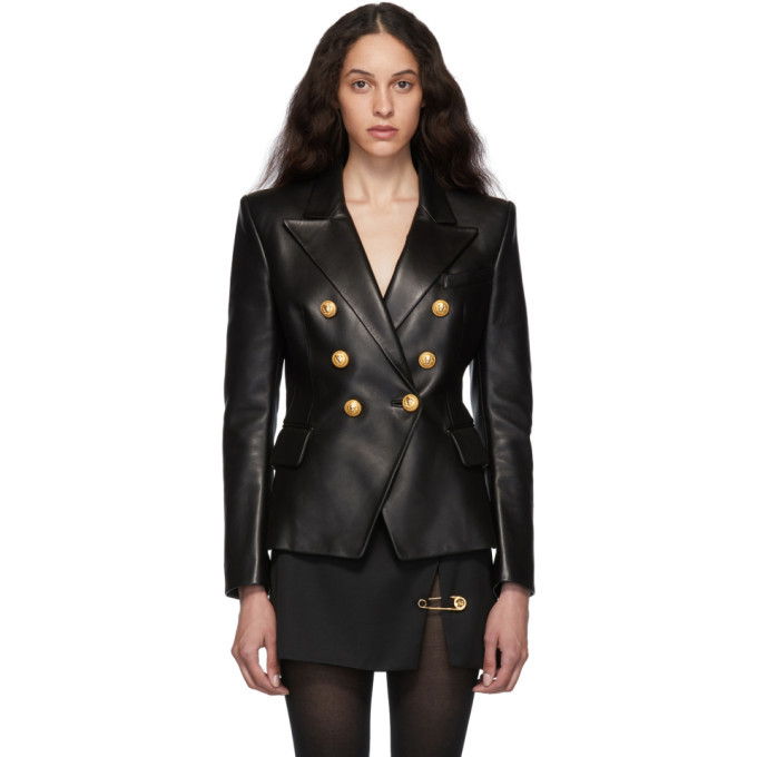 balmain double breasted leather jacket