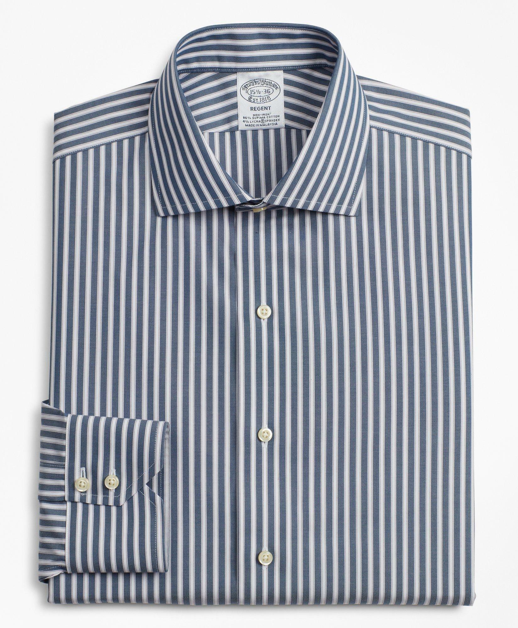 Brooks Brothers Men's Stretch Regent Regular-Fit Dress Shirt, Non-Iron Stripe | Navy
