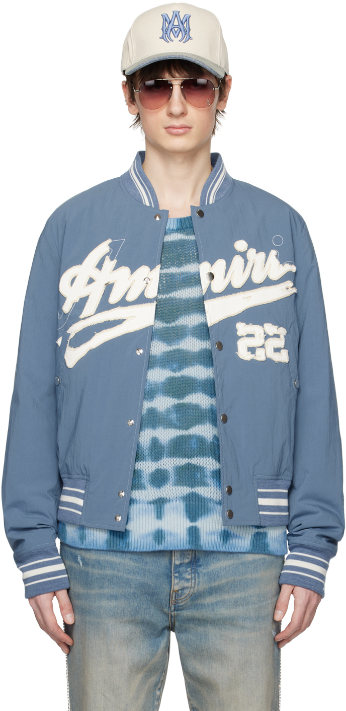 AMIRI Blue Shrunken Bomber Jacket Amiri