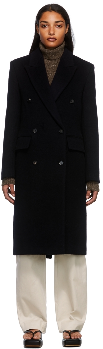 womens navy double breasted wool coat