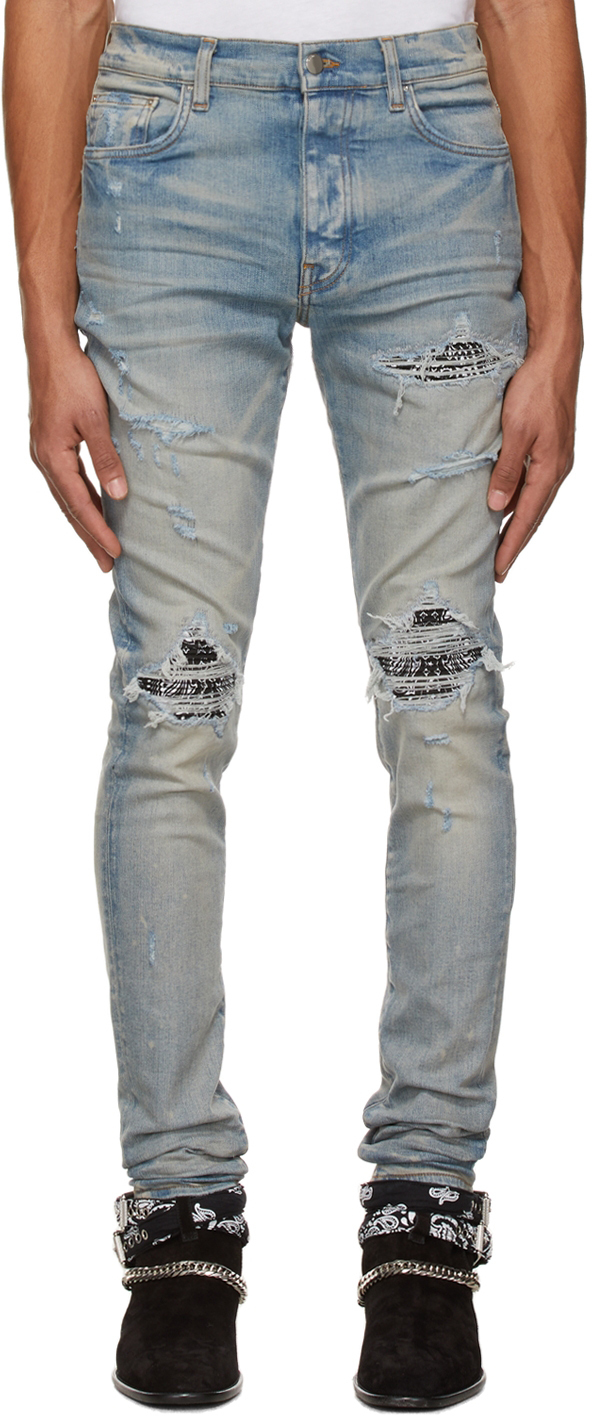 AMIRI Blue \u0026 Taupe MX1 Bandana Jeans Amiri