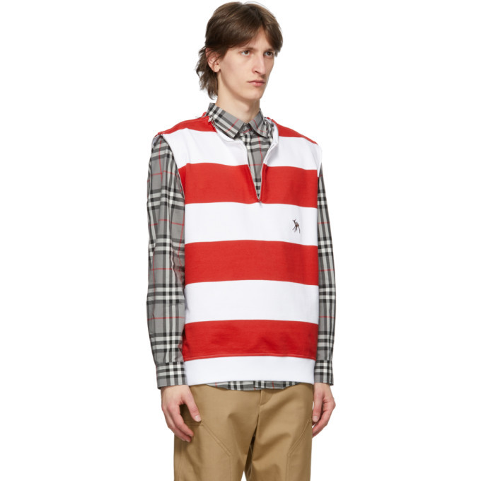 Burberry Red and White Striped Multi Zip Hoodie Burberry