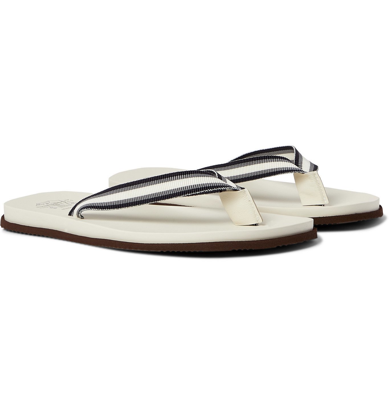 Brunello Cucinelli - Striped Canvas and Leather Flip-Flops - White ...