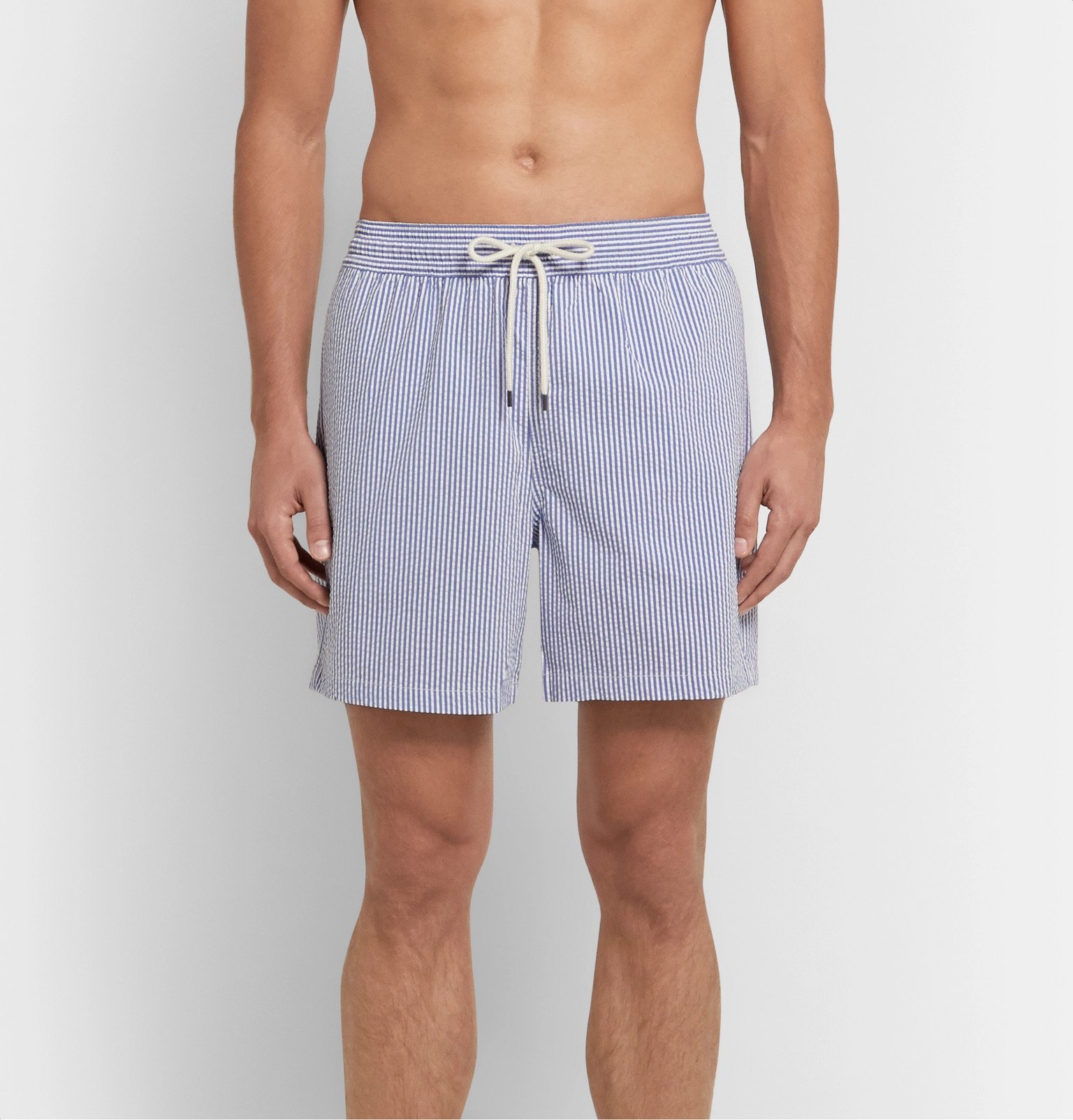 Polo Ralph Lauren - Traveler Mid-Length Striped Seersucker Swim Shorts -  Blue Polo Ralph Lauren
