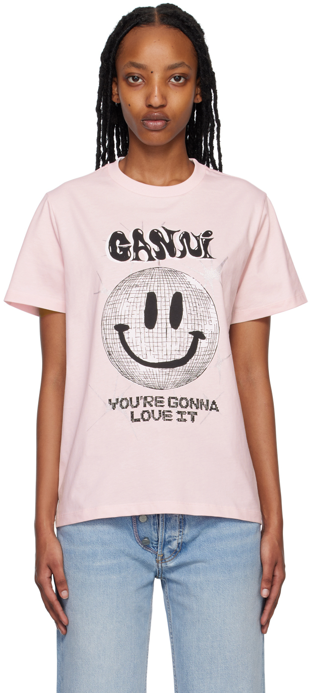 GANNI SSENSE Exclusive Pink Smiley T-Shirt GANNI