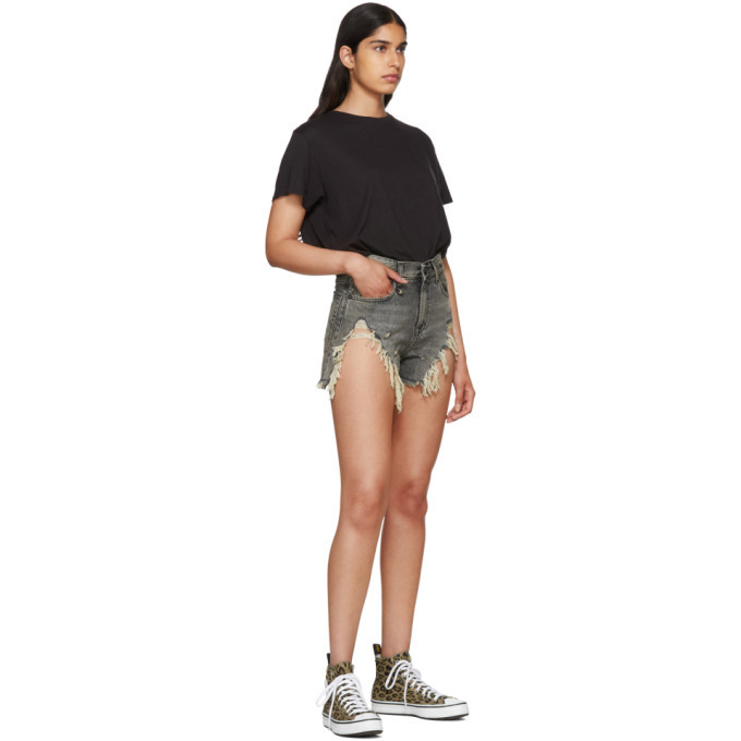 R13 Black Shredded Slouch Denim Shorts R13
