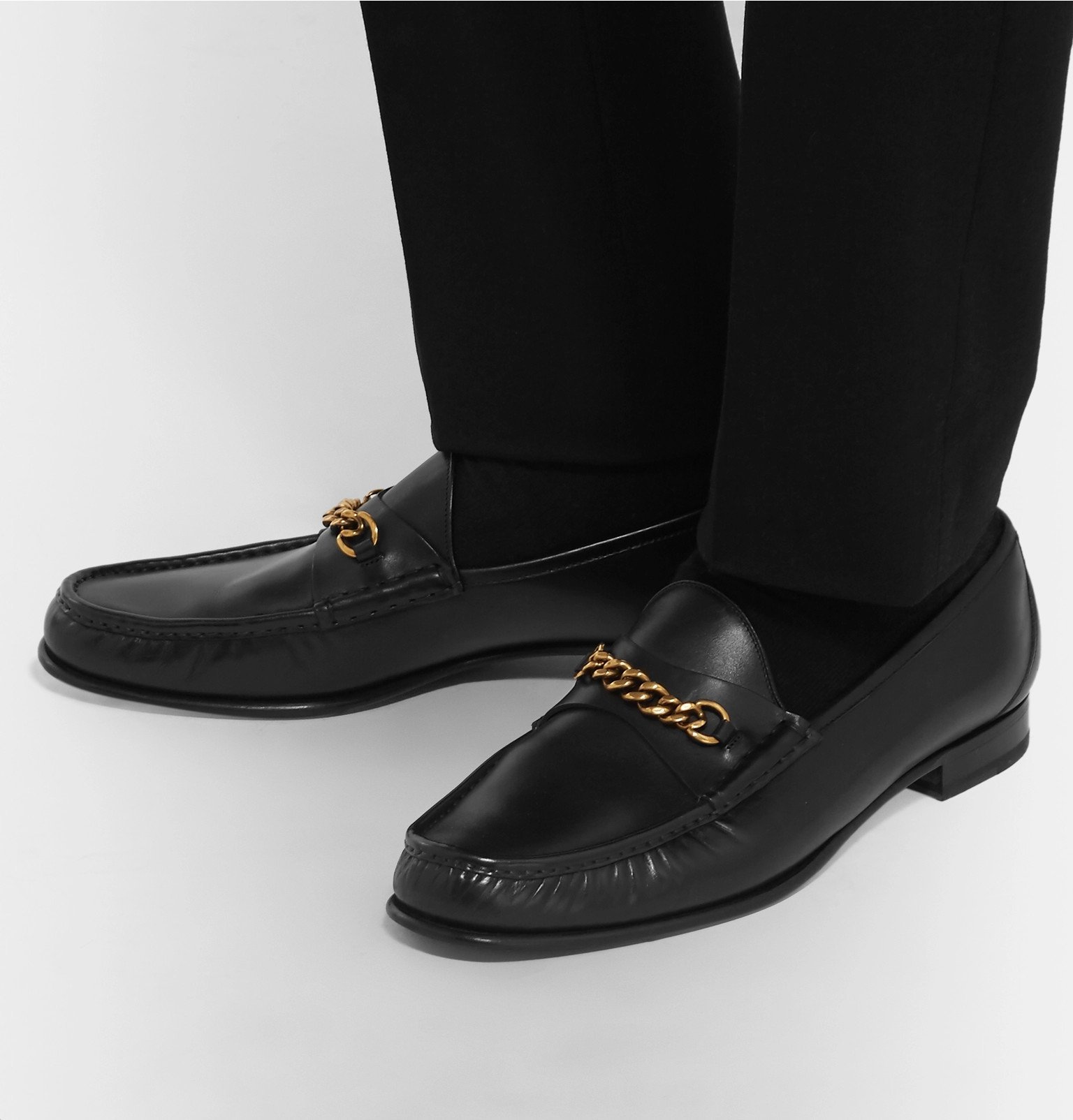 TOM FORD - York Chain-Trimmed Leather Loafers - Black TOM FORD