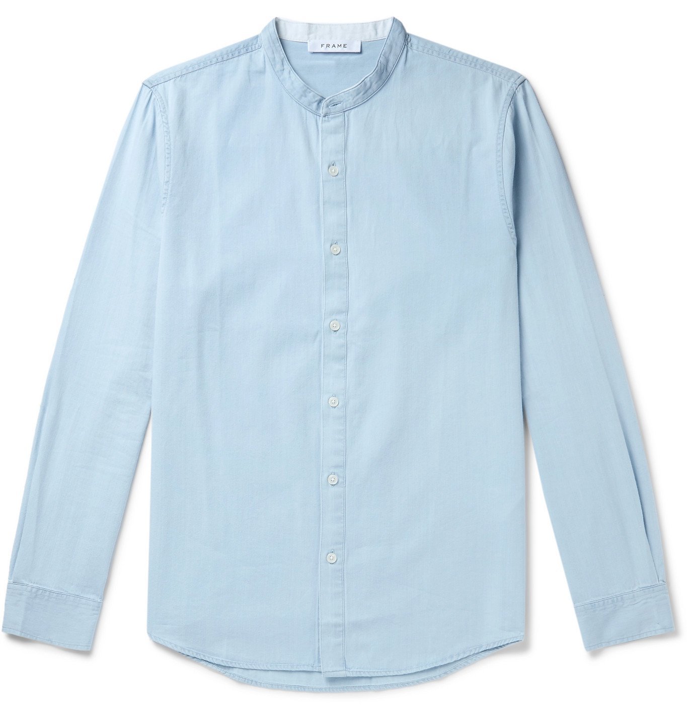 FRAME - Grandad-Collar Cotton-Chambray Shirt - Blue Frame Denim