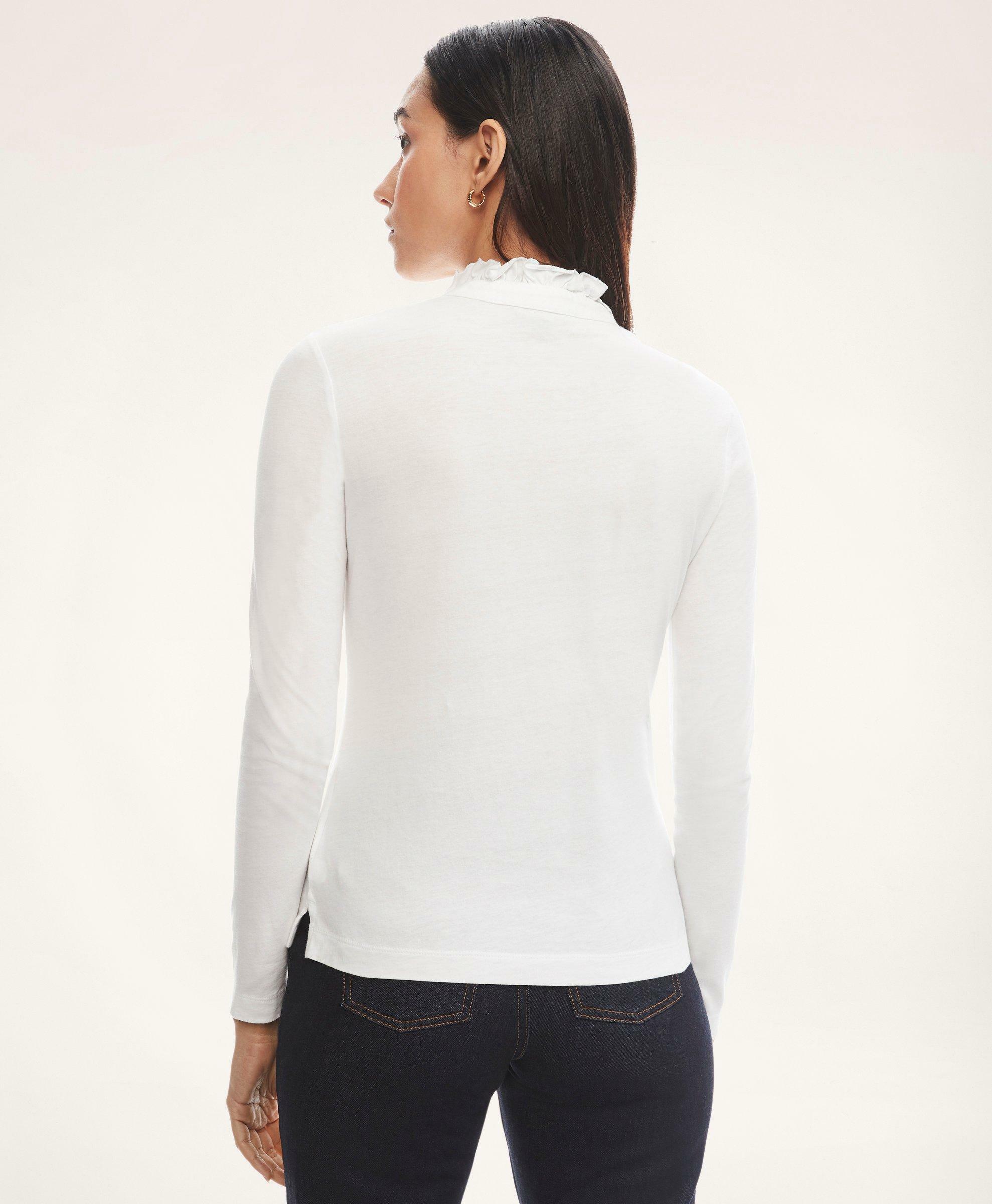 Brooks Brothers Women's Supima Cotton Ruffled Henley Shirt | White