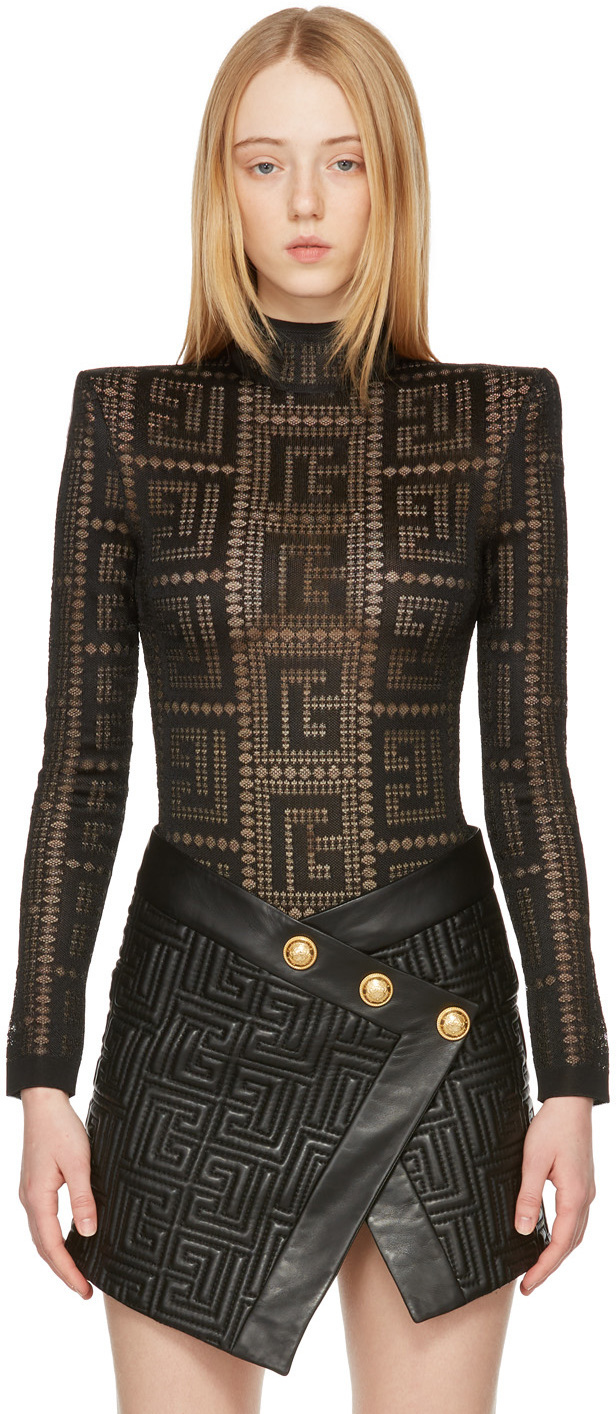 Balmain Black Monogram Bodysuit Balmain