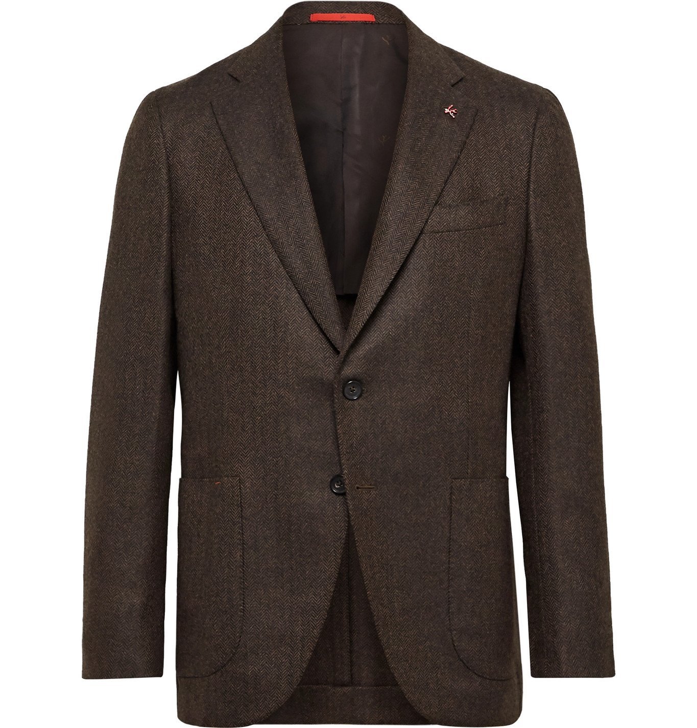 Isaia SlimFit Herringbone Wool and CashmereBlend Blazer Brown Isaia