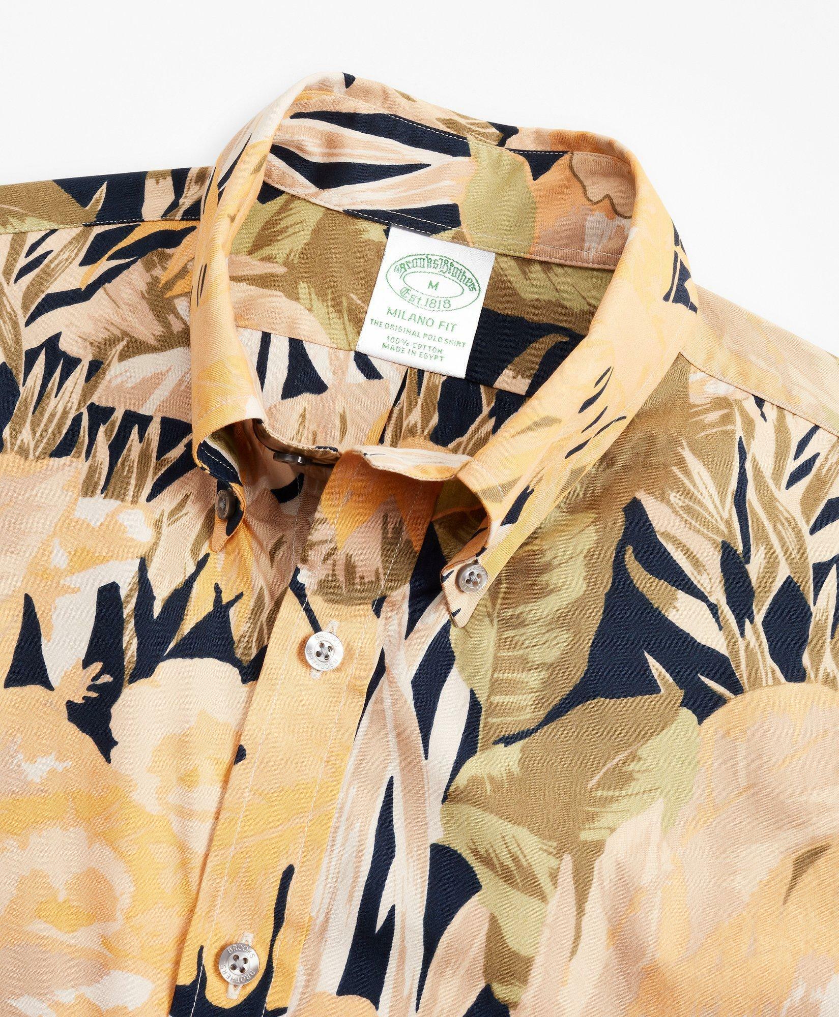Brooks Brothers Men's Milano Slim-Fit Sport Shirt, Tropical Print | Yellow