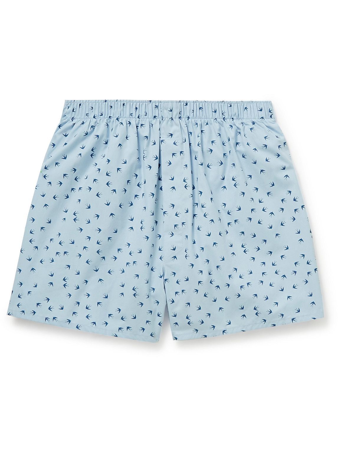 Sunspel Printed Cotton Boxer Shorts Blue Sunspel